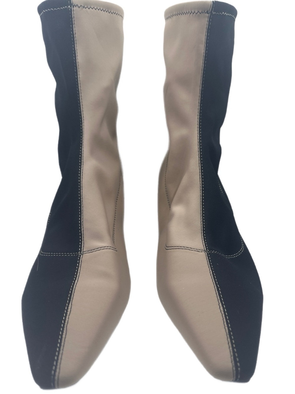 Zara TRF Black Taupe Colorblock Sock Boots Pointed Toe EU 42,approx US 11